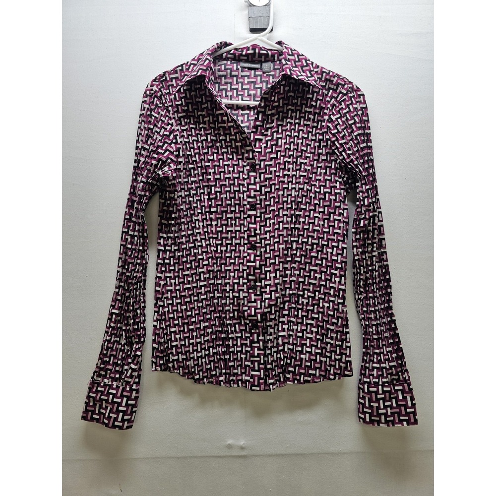 VTG Y2K Apt 9 Geometric Pattern Long Sleeve Button Up Blouse Size S Mod Office